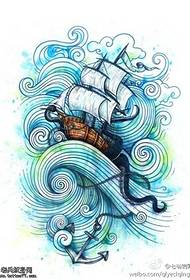 Farbe Segelboot Tattoo Manuskript Bild
