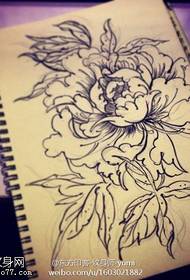 black gray peony flower tattoo manuscript pattern
