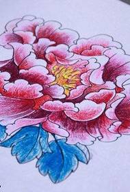 Patrón de manuscrito de tatuaje de flor de peonía de color