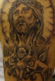 Jesus and Angel Black Tattoo Pattern