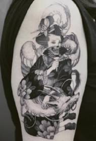 fekete szürke illusztrátor stílusú gésa tetoválás tetoválás minta