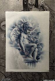 Black Grey Sketch Little Angel Tattoo Manuscript Pattern