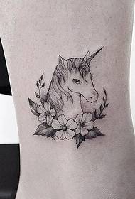 thin line plant and goat tattoo pattern on the belly