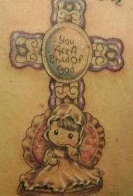 Modèle de tatouage croix et enfant