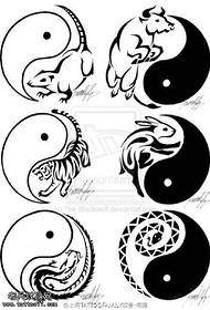 un set de modele de tatuaje manuscrise cu harta Zodiacului alb-negru