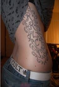 girls side waist black geometric line totem tattoo picture