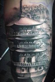 Catine tatuazh kullë e lashtë tatuazh _8 stil kinez antik tatuazh Kulla e ndërtesës model model