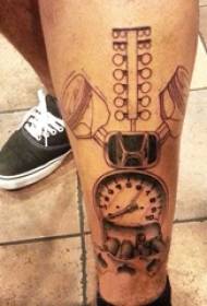 boys thighs on black geometric line clock and car logo tattoo Picture