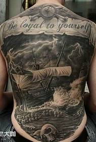 Back Personality Black Grey Ship Tattoo Pattern