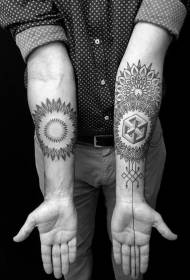Arm incredible black vanilla flower with geometric tattoo pattern