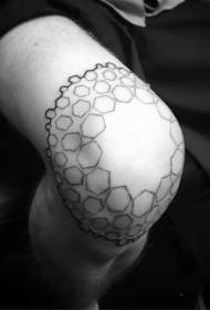 Simple Sting Style Black Hexagonal Knee Tattoo Pattern