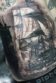 abdomen stunning black and white sailing battle tattoo pattern