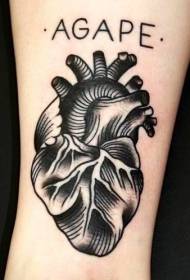 model de tatuaj inimă gri negru și scrisoare