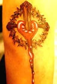 bleeding Heart and wooden cross tattoo pattern