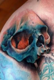 patrón de tatuaje de calavera azul realista de color de hombro