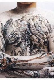 Čínsky štýl krajiny maľovanie celého tela tetovanie vzor 156503 - biely kala a kríž tetovanie vzor