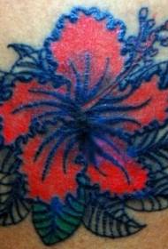 Чорний контур татуювання червоною квіткою