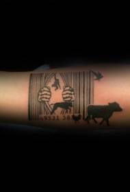 arm black bar code with various animals Tattoo pattern