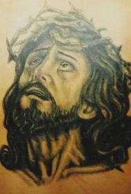 Juodo pilko Jėzaus portreto tatuiruotės modelis