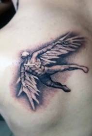 terug zwart en grijs vliegend Icarus tattoo-patroon