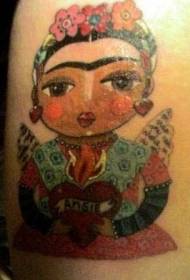 Pečių spalvos karikatūra „Frida“ dieviškos širdies tatuiruotė