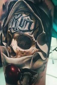 thigh realistic painted skull letter tattoo pattern