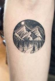 small arm round shape Black forest night tattoo pattern