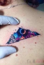 girls back painted watercolor creative planet elements geometric triangle tattoo pictures