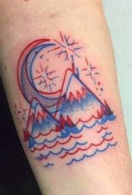 červená a modrá minimalistická línia tetovanie stereo ilustrácia jednoduchý vzor tetovania