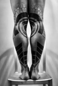 beautifully designed black tribal totem leg tattoo pattern