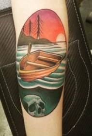 girls arm painted geometric round water and boat tattoo pictures