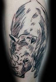 crne linije stil jednostavan divlji nosorog tetovaža uzorak