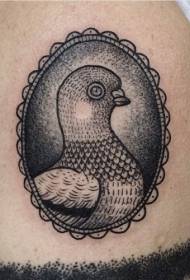big black black point sting oval pigeon portrait tattoo pattern