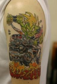 green monster and black Racing tattoo pattern
