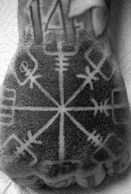 手背点刺风格黑色神秘符号纹身图案