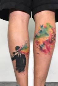 9 watercolors blended with a grunge polka-style tattoo