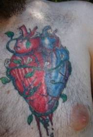 chest ivy with blue and red heart tattoo pattern