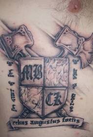 Isixhobo se-Shield Ax kunye neHammer Badge Tattoo