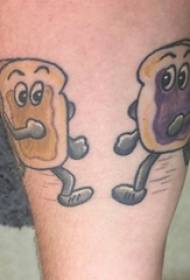 I ragazzi sul polpaccio hanno dipinto semplici linee di tatuaggi di cartoni animati per toast