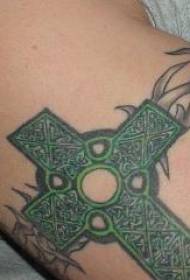 Green Celtic Knot Cross Arm Tattoo Pattern
