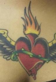 tatuaje de corazón sagrado con alas de color de cintura