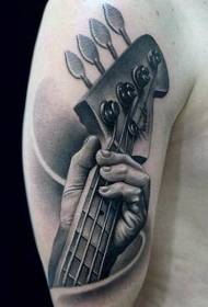 arm very realistic black and white musician playing guitar tattoo pattern