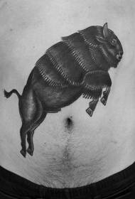 abdomen very beautiful black jumping yak tattoo pattern