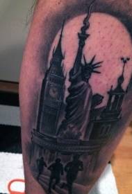 black gray style various world famous architectural tattoo patterns