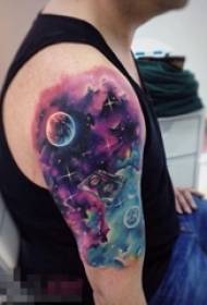 Boys arm painted gradient starry sky element geometric planet universe tattoo picture