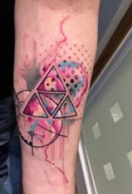 Boy's arm painted gradient geometric elements line triangle tattoo picture