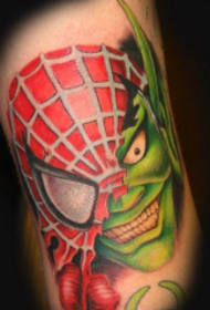 打扮成蜘蛛俠的綠色巨人卡通紋身圖案