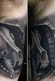 black gray style big arm inner animal skull tattoo pattern