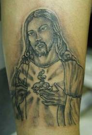 leg gray Christian theme of Jesus tattoo