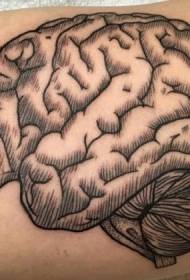 大臂雕刻风格黑色线条人大脑纹身图案